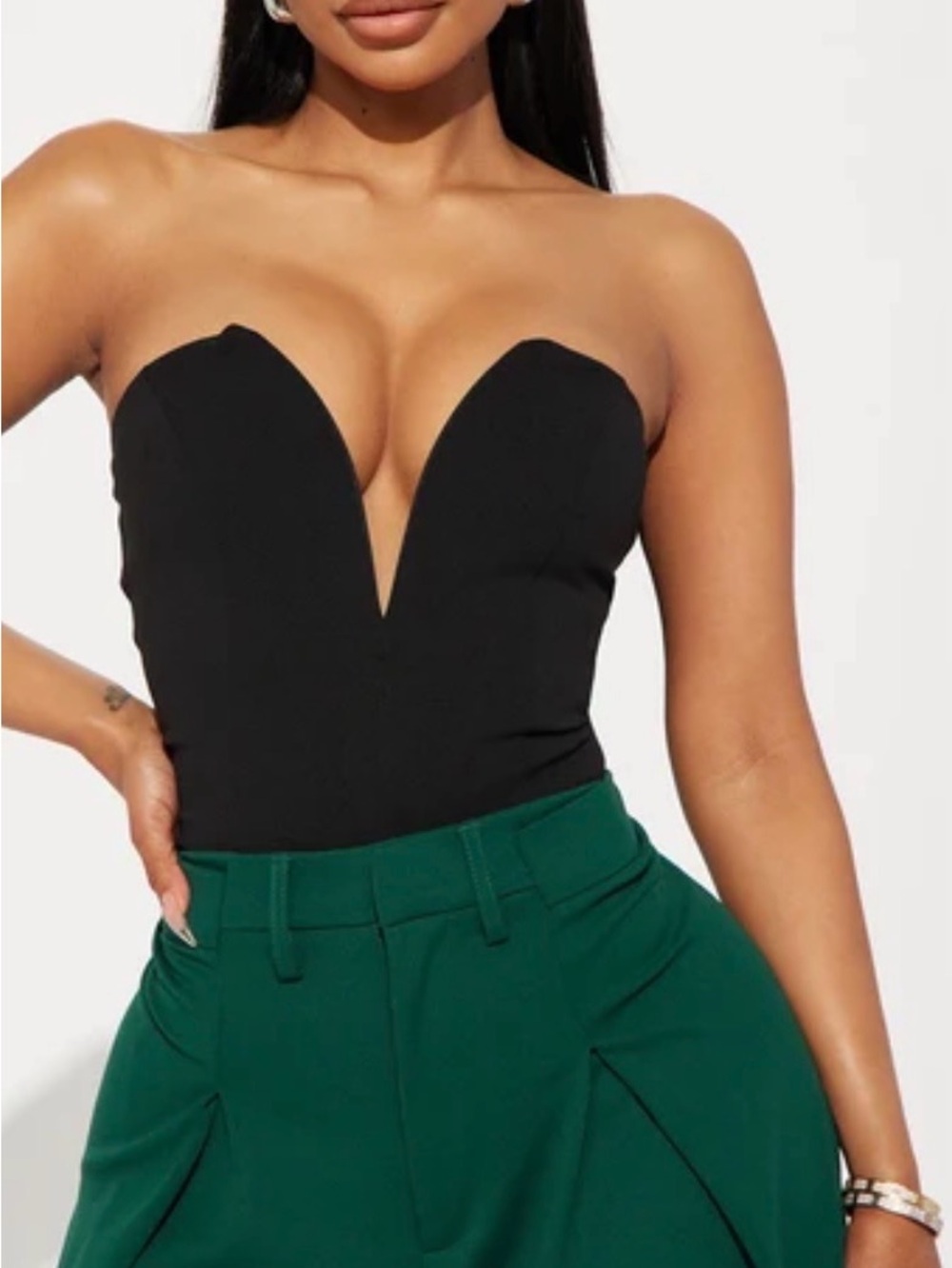 Strapless Black Plunge Bodysuit - Women